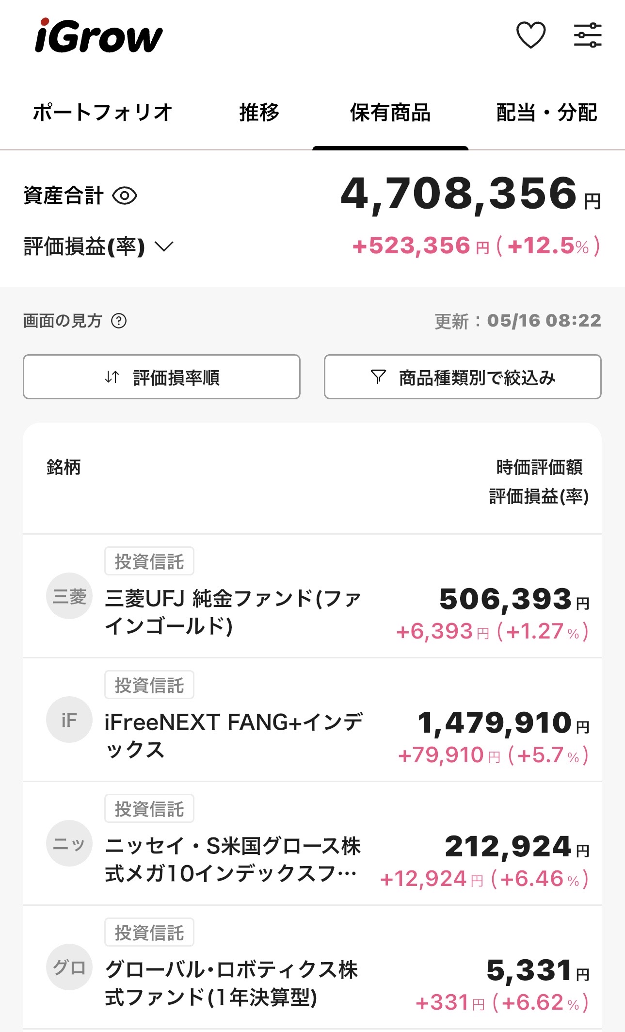 保有商品スクリーンショット①